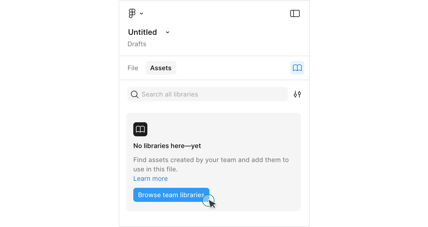 Screenshot of clicking Browse team libraries button